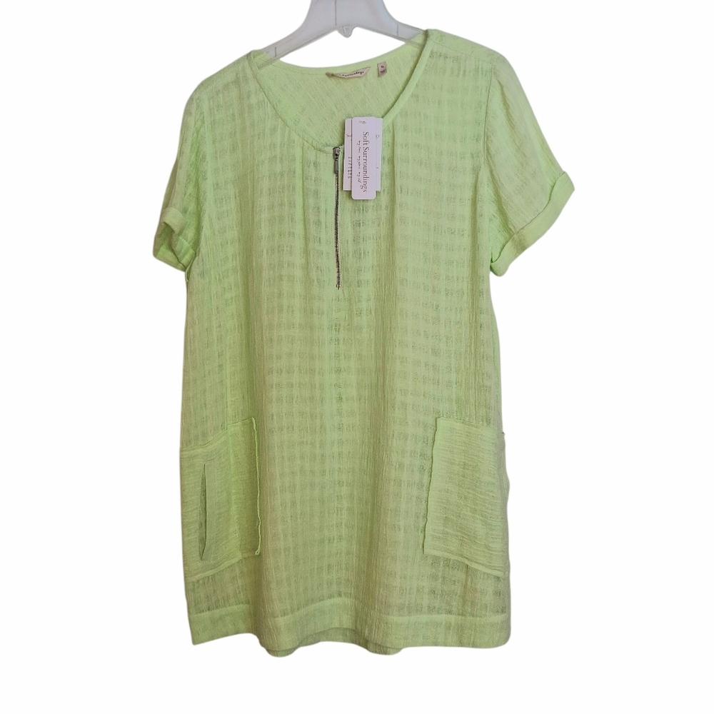 NEW Soft Surroundings Gauzy Zip Tunic Top Swim Cover Up Sz XL Bright Green NWT